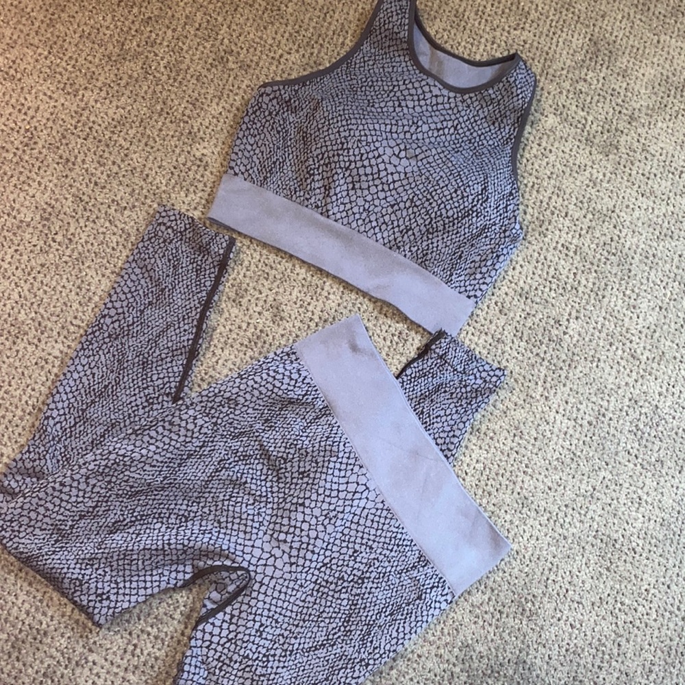 Soft two piece grey/black accent work out set